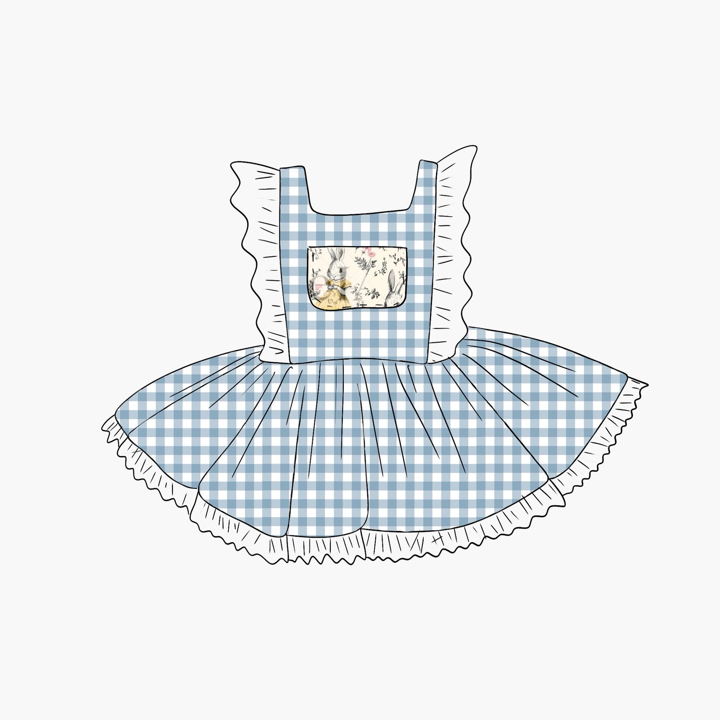 POCKET SPINNY MINI PINNY | BLUE GINGHAM VINTAGE BUNNIES