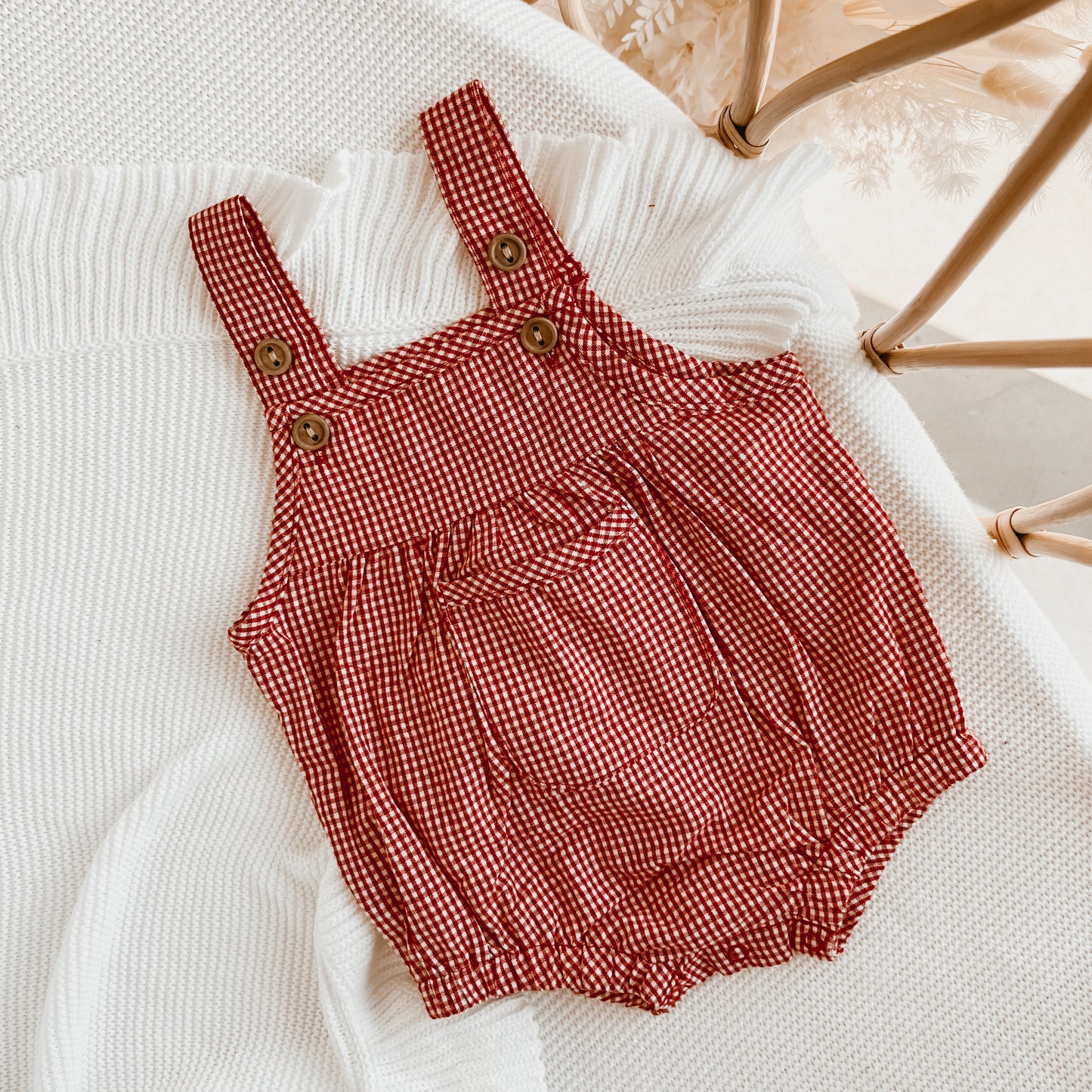 ROMPER WITH POCKET | RED GINGHAM