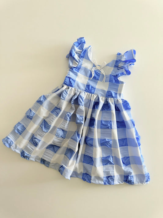 BLUE TEXTURED GINGHAM DRESS | LIMITED EDITION