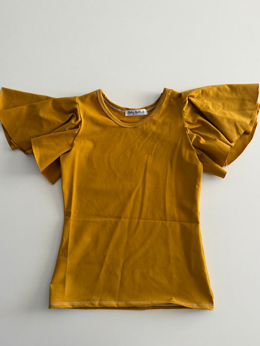 BUTTERFLY FLUTTER TOP | MUSTARD