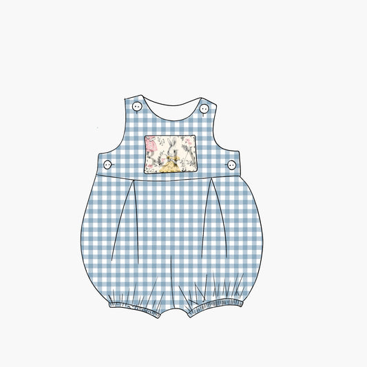 POCKET ROMPER | BLUE GINGHAM VINTAGE BUNNIES