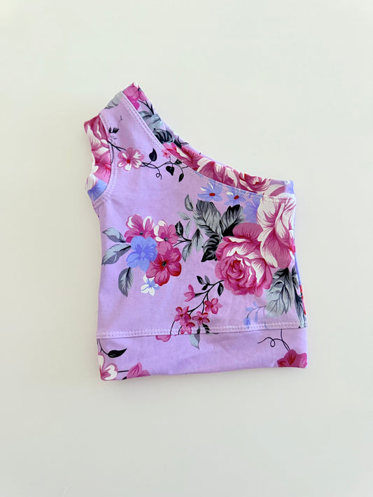 ONE SHOULDER TOP | PURPLE FLORAL OOAK SIZE 1