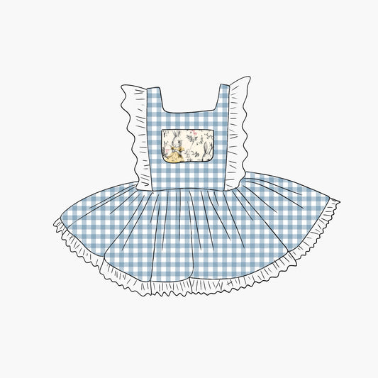 POCKET SPINNY MINI PINNY | BLUE GINGHAM VINTAGE BUNNIES