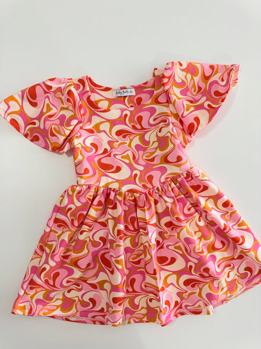 MINI BUTTERFLY FLUTTER DRESS | RETRO SWIRL