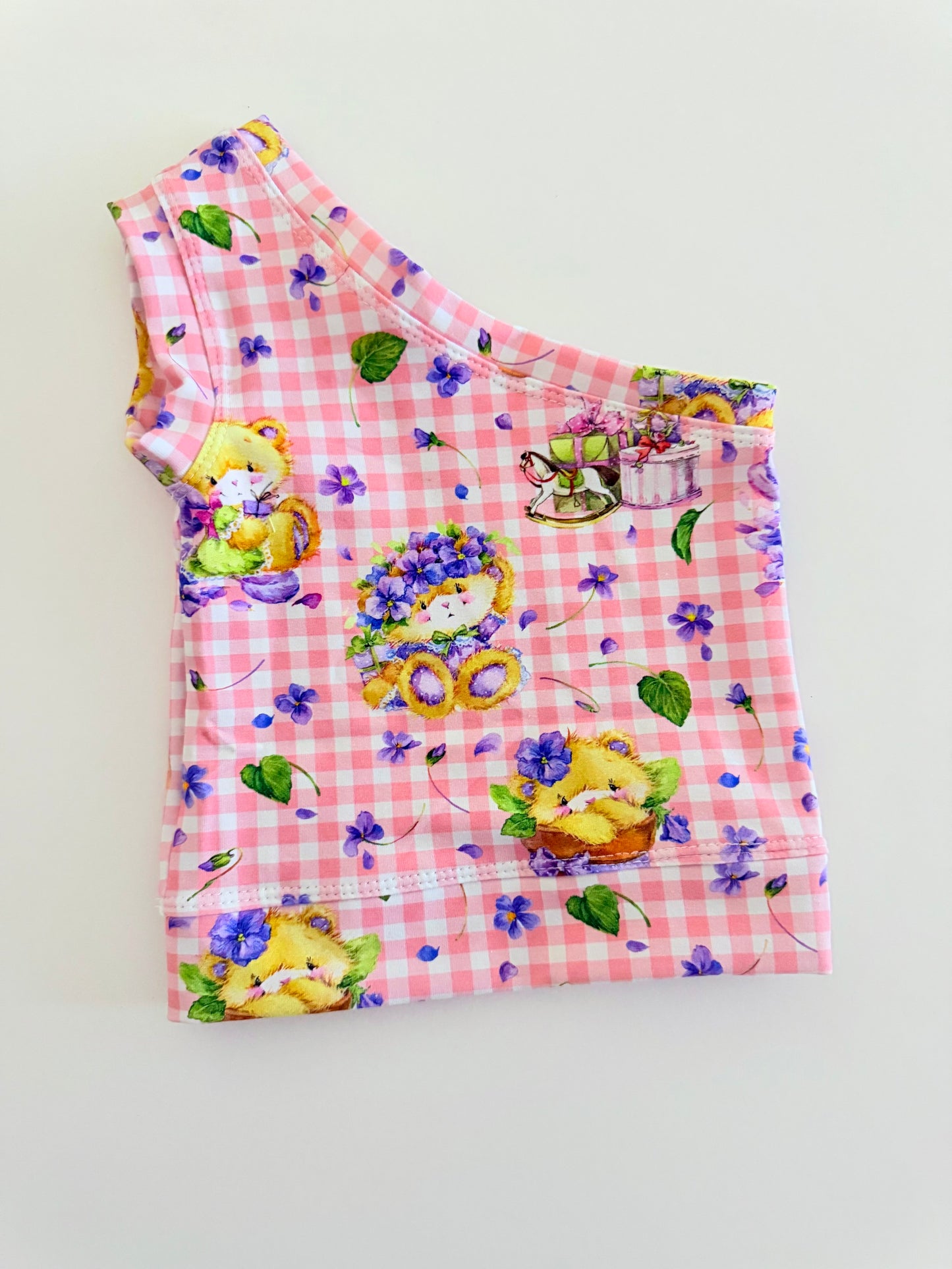 ONE SHOULDER TOP | GINGHAM TEDDIES OOAK SIZE 5